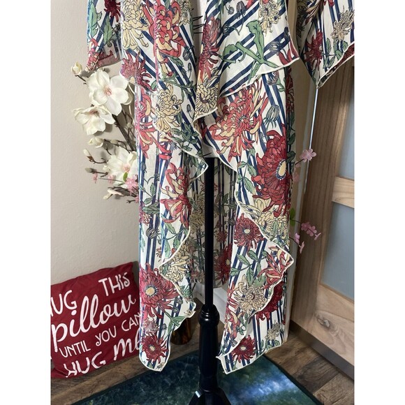 Lularoe Shirley Kimono Cover Up Small Floral Tropical Print Cardigan Red Flowers - Picture 4 of 7
